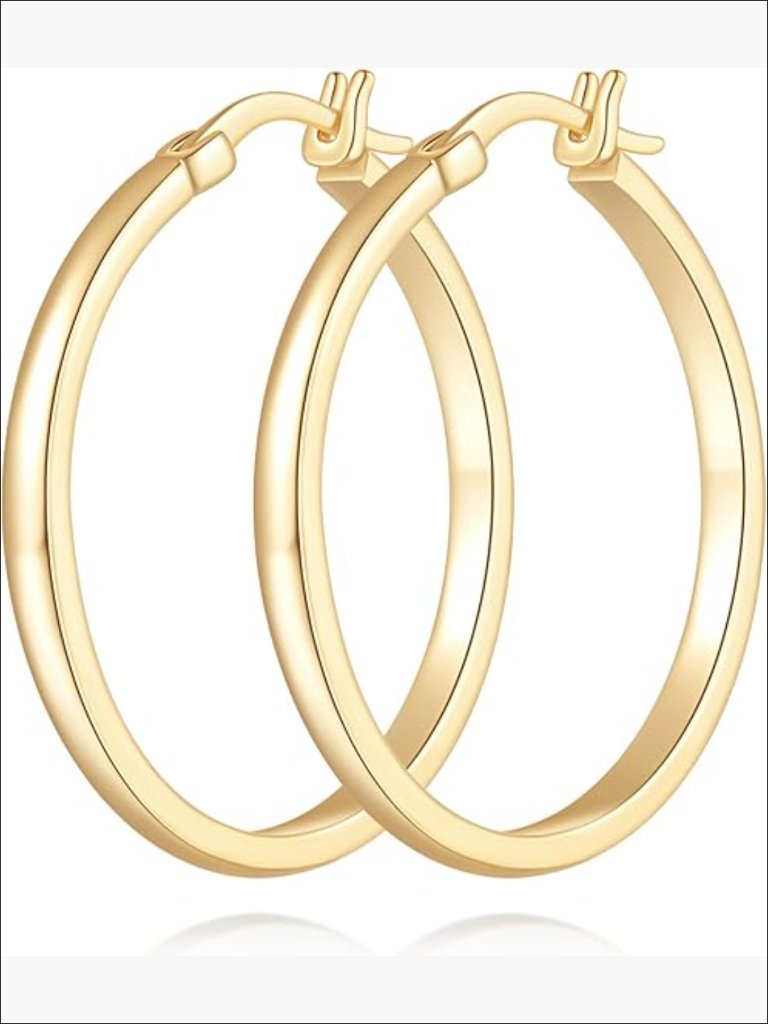 14k Gold Plated Hoop Earrings For Women - Latch Back - 20/25/30/40mm